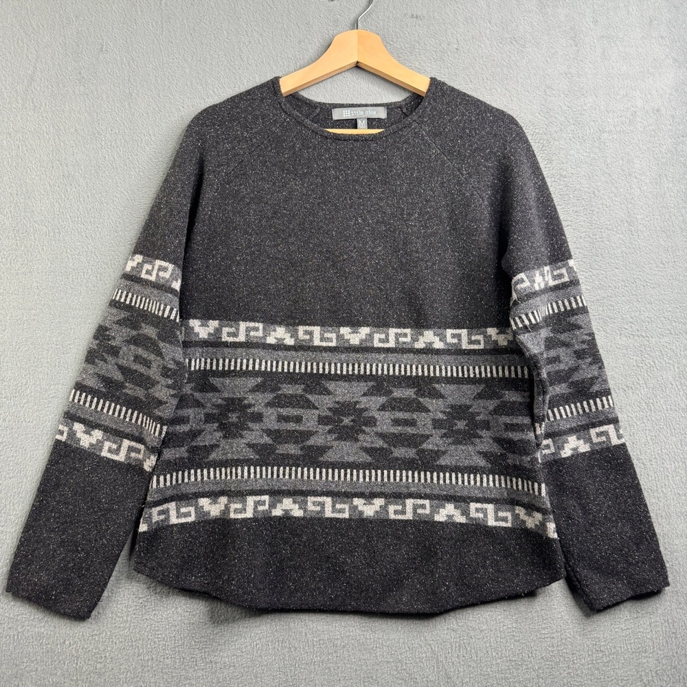 Title Nine Women's Charcoal & Light Gray Patterned Crewneck Sweater
